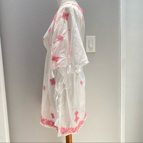 Original Letarte Maui HI Beach Coverup Pink White v-neck Embroidered XLP Floral - Picture 4 of 15
